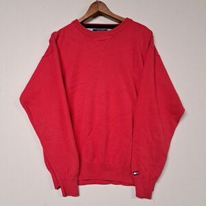 VINTAGE 90s Tommy Hilfiger Golf Sweater Mens M Pullover Red Cotton Streetwear